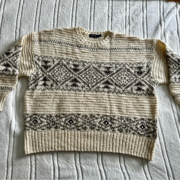 Polo Ralph Lauren Sweater Fair Isle Nordic Wool Alpaca Blend Ivory Black Mock - Picture 11 of 14